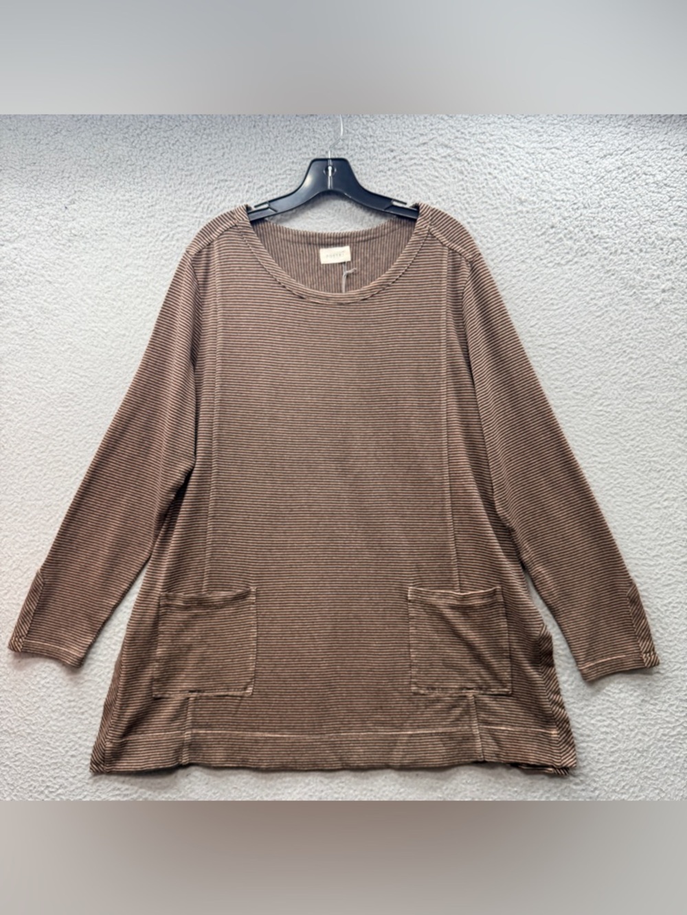 NWT Poetry Toffee Ink Brown Striped Hemp Blend Pullover Sweater Top Women’s 12